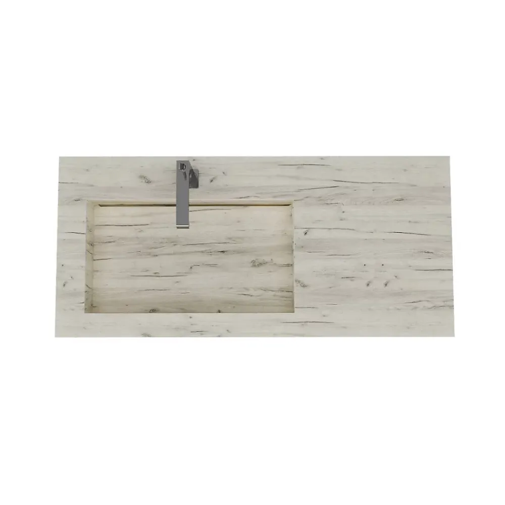 Kiamami Valentina Evier Hpl Asymétrique Avec Lavabo À Gauche 100Cm Chêne Glacé