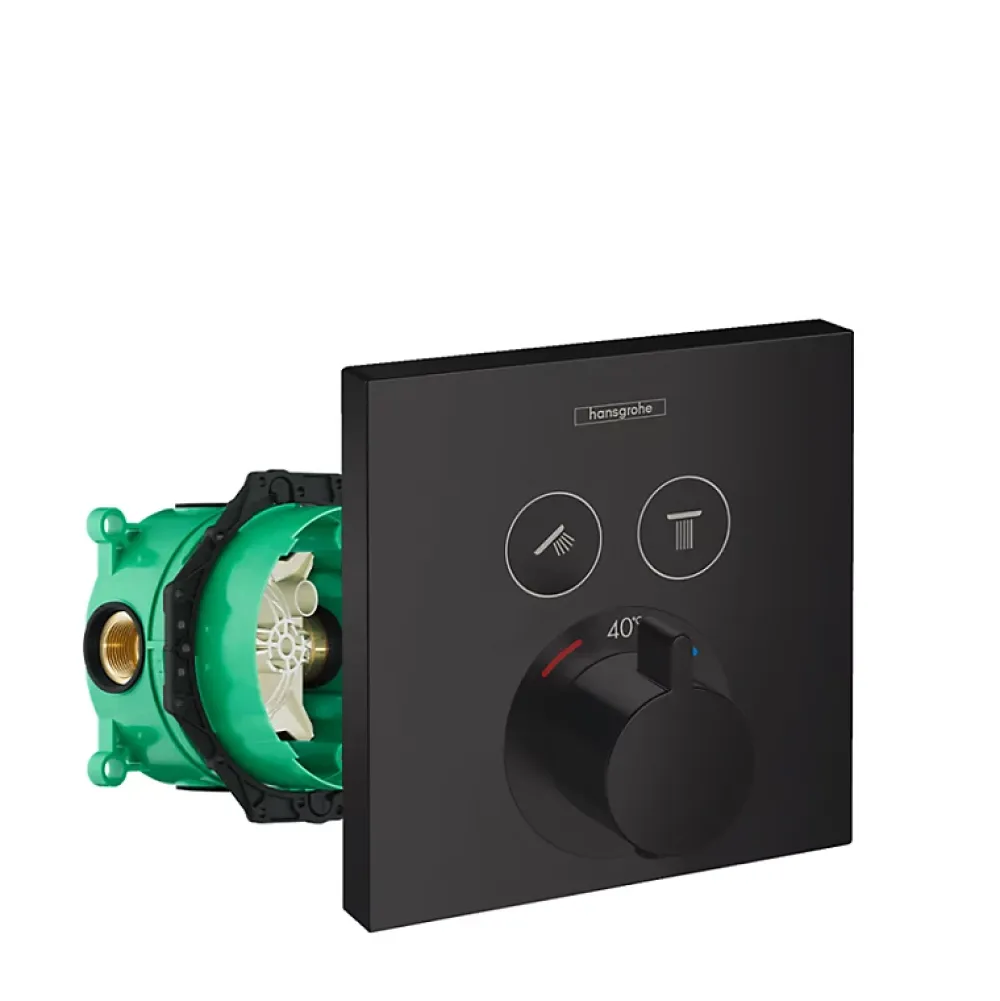 Hansgrohe Façade pour mitigeur thermostatique encastré ShowerSelect avec 2 fonctions noir mat et corps encastré iBox