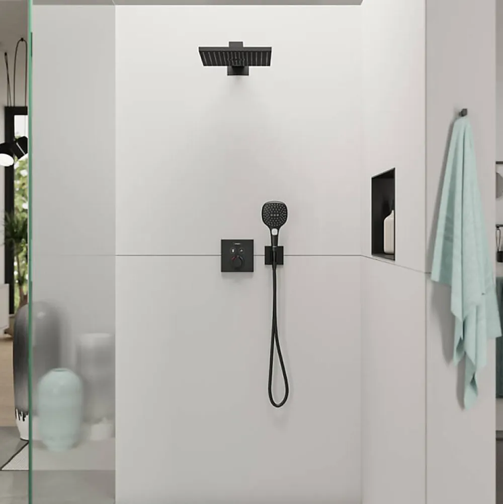 Hansgrohe Façade pour mitigeur thermostatique encastré ShowerSelect avec 2 fonctions noir mat et corps encastré iBox