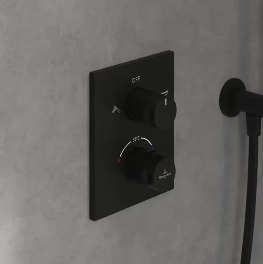 Robinet De Douche|Villeroy & Boch Façade thermostatique 2 voies VILLEROY ET BOCH Universal rectangle Noir mat + corps encastré