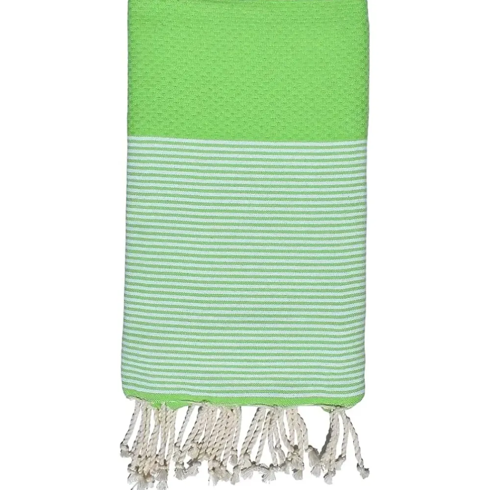 Serviette De Bain|Promolinge Fouta-serviette de plage nid d'abeille coton vert 100 x 200 cm