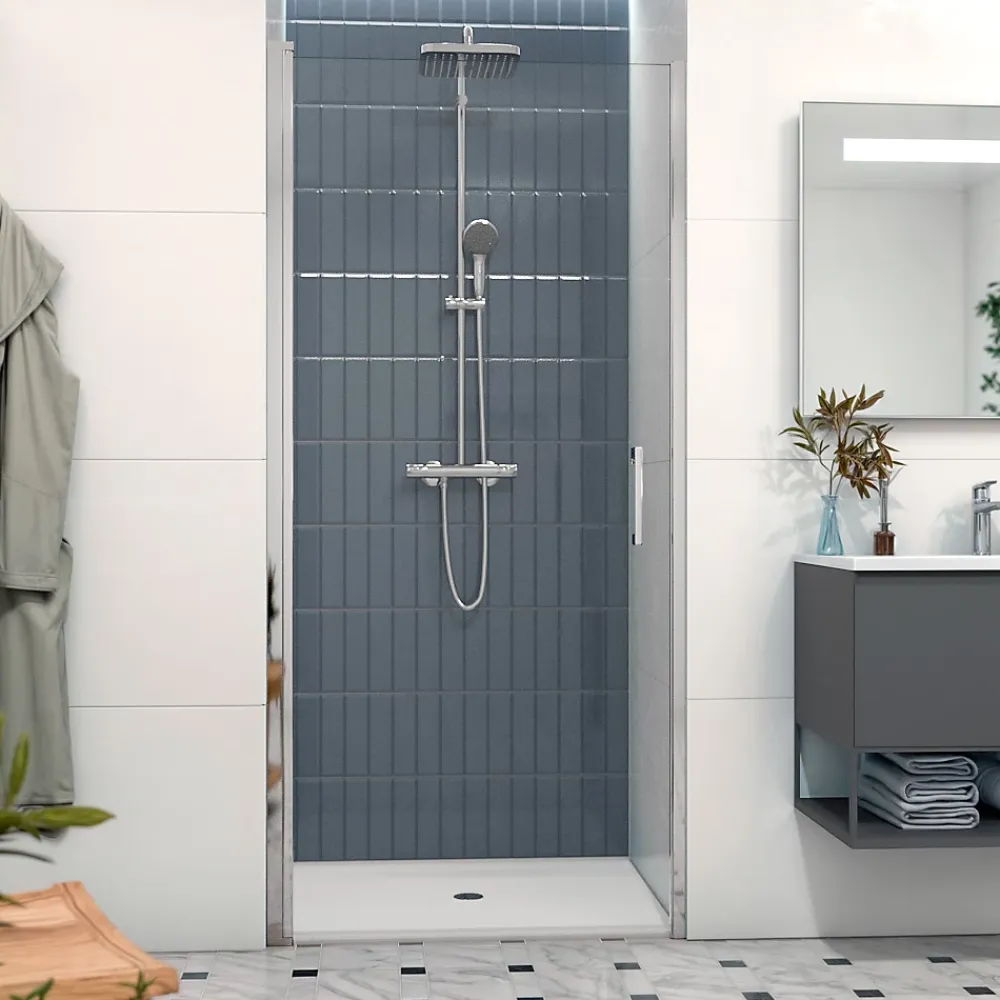 Swiss Aqua Technologies Fusion Porte de douche 100x195cm pivotante anticalcaire avec profilé chrome brillant (SATFUD100NIKA-SET)