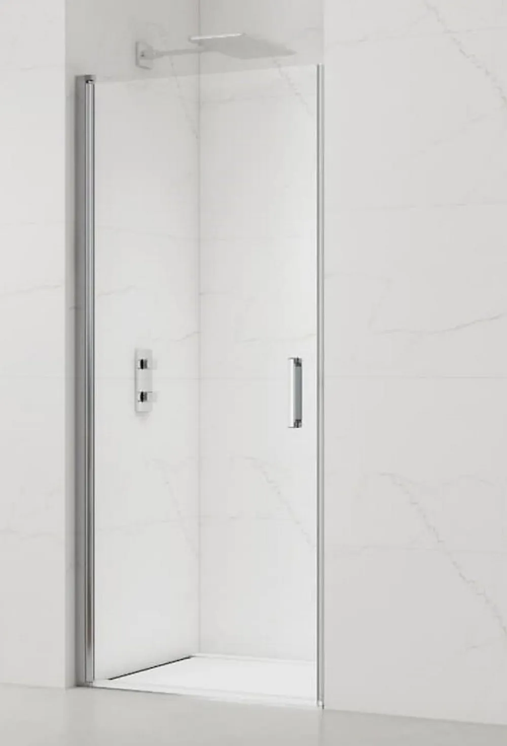 Swiss Aqua Technologies Fusion Porte de douche 100x195cm pivotante anticalcaire avec profilé chrome brillant (SATFUD100NIKA-SET)