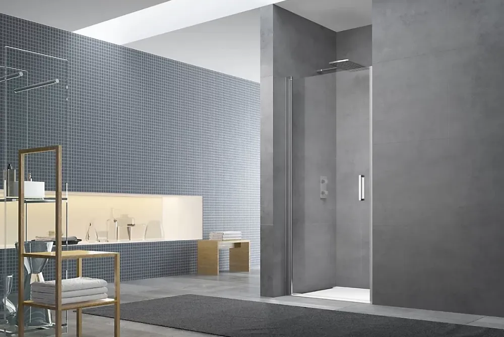 Swiss Aqua Technologies Fusion Porte de douche 100x195cm pivotante anticalcaire avec profilé chrome brillant (SATFUD100NIKA-SET)