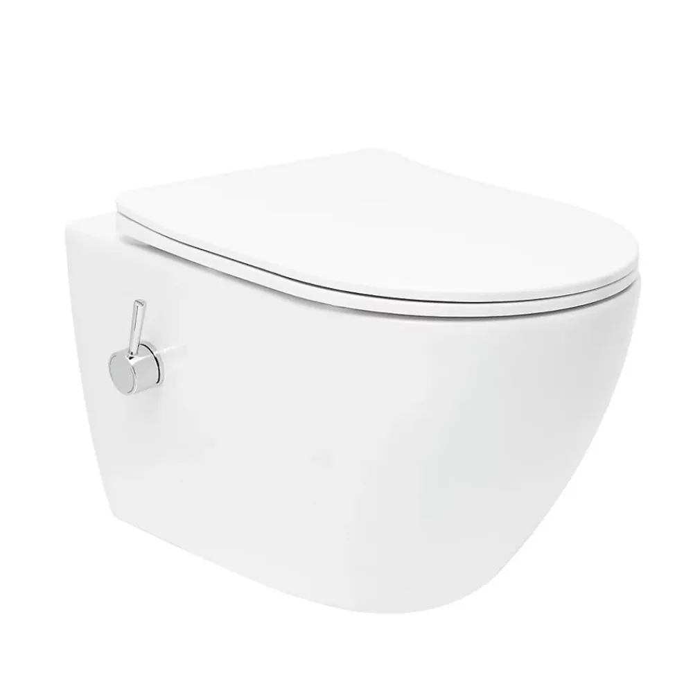 Wc Japonais|Swiss Aqua Technologies Fusion WC japonais suspendu sans bride, chasse d'eau Vortex + abattant SoftClose, blanc (SATFUS11BFC)