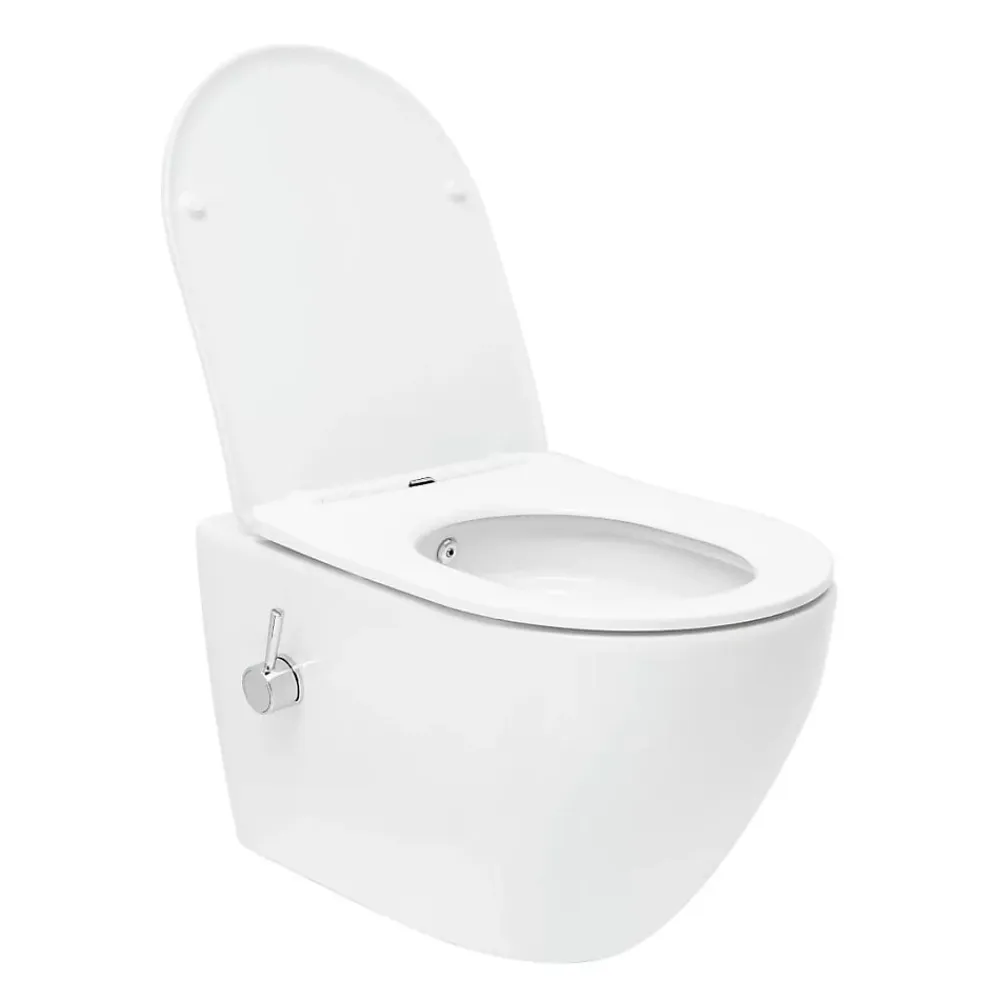 Wc Japonais|Swiss Aqua Technologies Fusion WC japonais suspendu sans bride, chasse d'eau Vortex + abattant SoftClose, blanc (SATFUS11BFC)