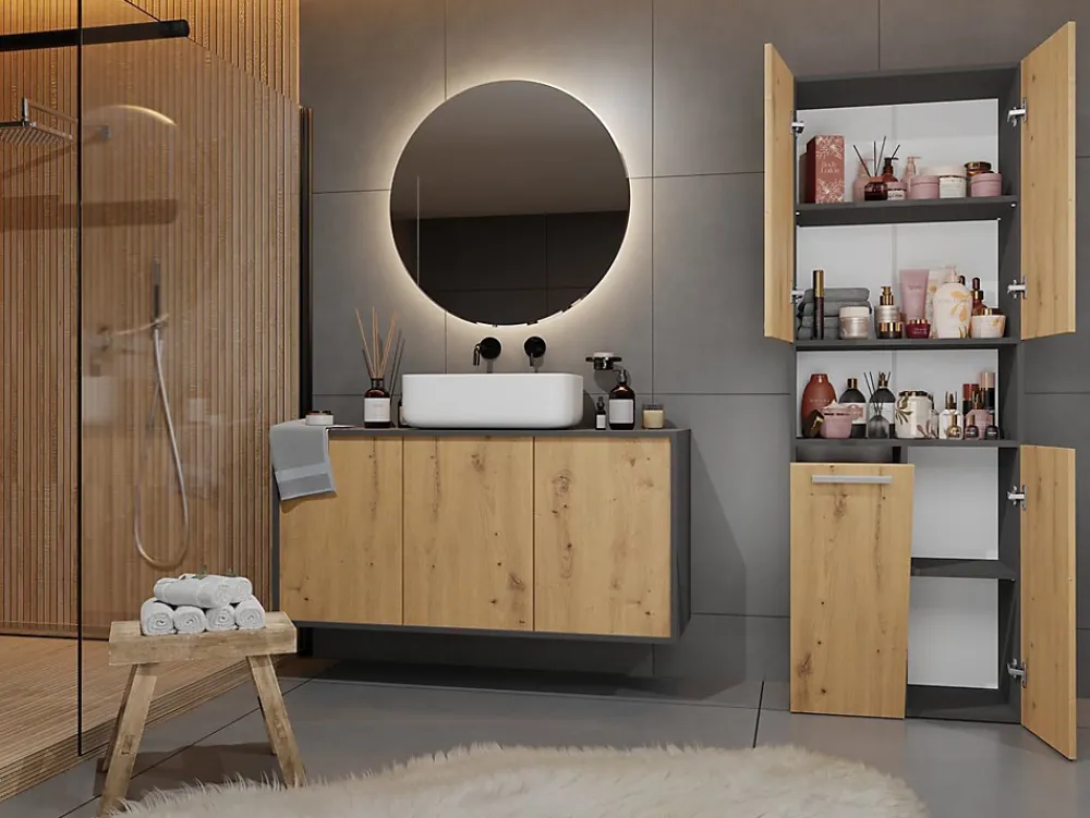 Topeshop GLAZE - Armoire de salle de bain avec panier à ligne - Style moderne - 174x60x30 cm - Colonne sdb