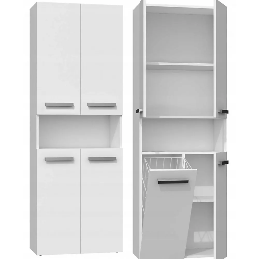 Armoire De Salle De Bains|Topeshop GLAZE - Armoire de salle de bain avec porte + panier - Style moderne - 174x60x30 cm - Colonne salle de bain