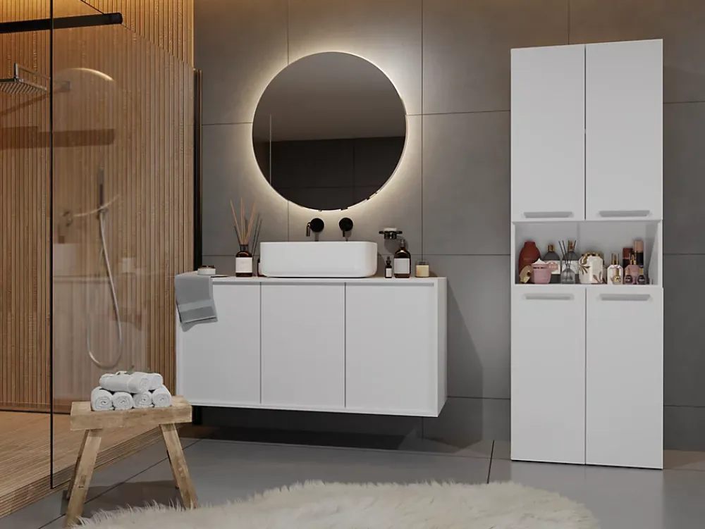 Armoire De Salle De Bains|Topeshop GLAZE - Armoire de salle de bain avec porte + panier - Style moderne - 174x60x30 cm - Colonne salle de bain