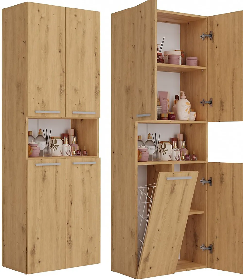 Topeshop GLAZE - Armoire de salle de bain avec panier à ligne - Style moderne - 174x60x30 cm - Colonne sdb