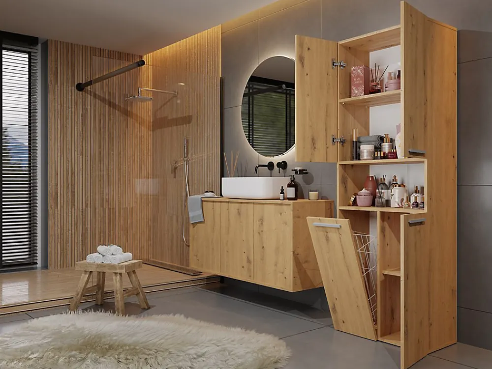 Topeshop GLAZE - Armoire de salle de bain avec panier à ligne - Style moderne - 174x60x30 cm - Colonne sdb