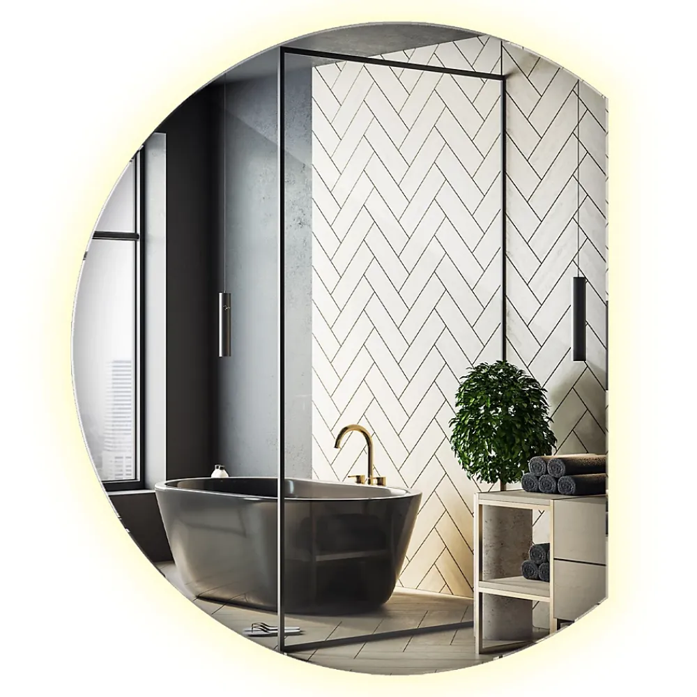 Miroir Lumineux|Wallfluent Grand Miroir LED Rond Bord Droit 84x100cm Lumière Neutre Décoratif Asymétrique Design Moderne