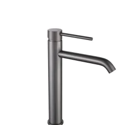 Robinet Lavabo Et Vasque|Luxury Bain Grand mitigeur, robinet de lavabo pour salle de bain réhaussé rond design et moderne (Gris brossé) LuxuryBain