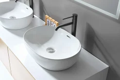 Robinet Lavabo Et Vasque|Luxury Bain Grand mitigeur, robinet de lavabo pour salle de bain réhaussé rond design et moderne (Gris brossé) LuxuryBain