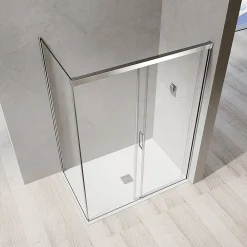 Grand Verre Cabine de douche avec porte coulissante 120x195 et paroi latérale 100x195 profilés chromés