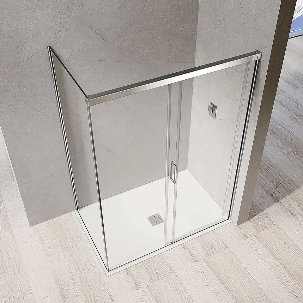 Grand Verre Cabine de douche avec porte coulissante 120x195 et paroi latérale 100x195 profilés chromés