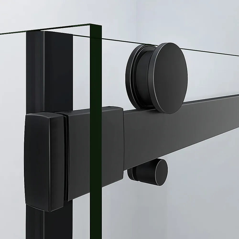 Grand Verre Cabine de douche style industriel avec porte coulissante 100x195 et paroi latérale 80x195 accessoires en noir mat