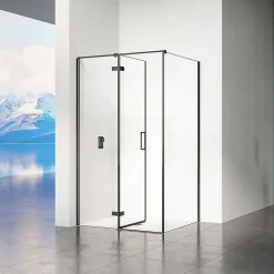 Cabine De Douche|Grand Verre Cabine de douche 100x100 avec porte à charnières en verre 8mm profilés en alu noir mat