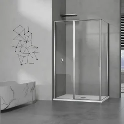Cabine De Douche|Grand Verre Cabine de douche 90x80 avec profilés en alu chromé à ouverture pivotante avec élément fixe