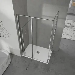 Cabine De Douche|Grand Verre Cabine de douche 90x80 avec profilés en alu chromé à ouverture pivotante avec élément fixe