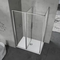 Cabine De Douche|Grand Verre Cabine de douche 100x80 avec profilés en alu chromé à ouverture pivotante avec élément fixe