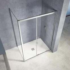 Cabine De Douche|Grand Verre Cabine de douche 150x90 avec ouverture coulissante accès de face profilés chromés