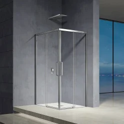 Grand Verre Cabine de douche d'angle 90x90 hauteur 185cm avec deux portes coulissantes profilés chromés