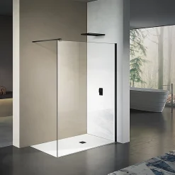 Paroi De Douche|Grand Verre Paroi de douche 80x200 avec profilé et barre de fixation en noir mat en verre securit 8mm nano-vitrifié