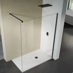 Paroi De Douche|Grand Verre Paroi de douche 80x200 avec profilé et barre de fixation en noir mat en verre securit 8mm nano-vitrifié
