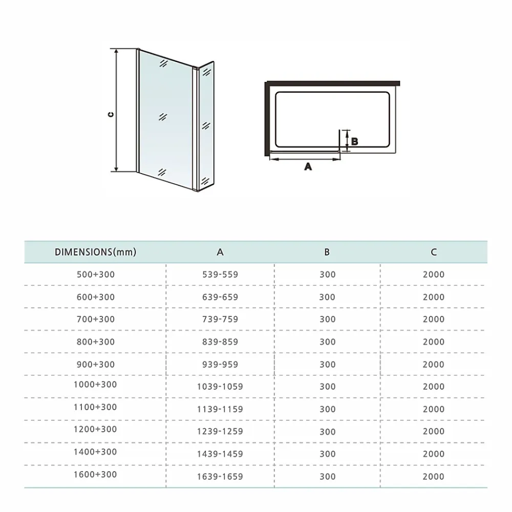 Paroi De Douche|Grand Verre paroi de douche avec retour pivotant 60+30 cm hauteur 200 cm avec barre de fixation 90cm en chromé