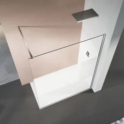 Grand Verre Paroi de douche 140x200 avec bande givrée au centre Profilé vertical et barre de stabilisation chromés