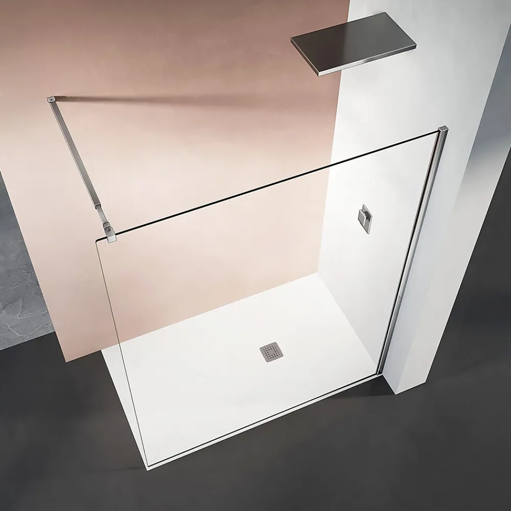 Grand Verre Paroi de douche 80x200 avec barre de stabilisation extensible jusqu'à 120 cm et profilé mural chromé