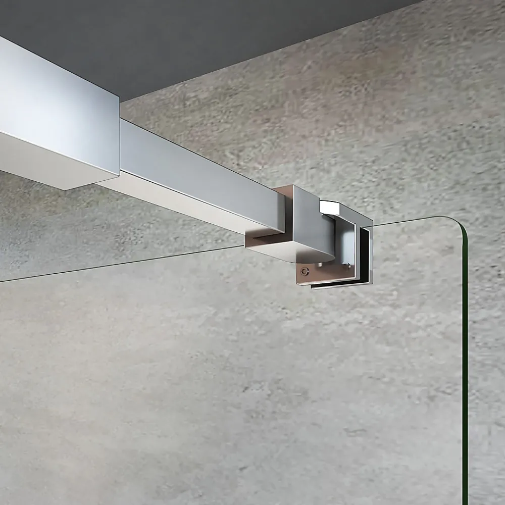 Grand Verre Paroi de douche 80x200 avec barre de stabilisation extensible jusqu'à 120 cm et profilé mural chromé