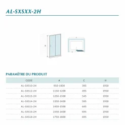 Grand Verre Porte de douche coulissante 120x 195 à amortisseurs en verre clair 8mm avec cadre noir mat