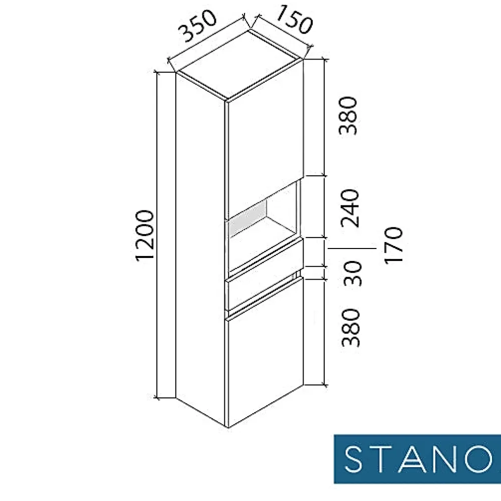 Colonne De Salle De Bains|Meuble De Salle De Bains Faible Profondeur|Stano Grande armoire de rangement ESSENTIEL hauteur 120 cm melamine blanc