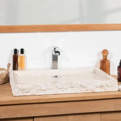 Wanda Collection Grande vasque 70cm à poser rectangle en pierre marbre Cosy crème