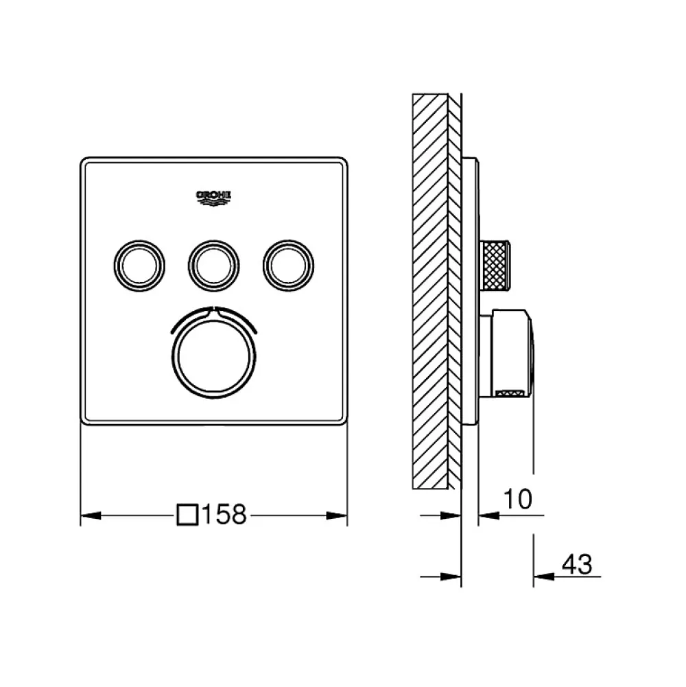 Robinet De Douche|Grohe - Mitigeur encastré 3 sorties SmartControl - Façade carrée