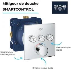 Robinet De Douche|Grohe - Mitigeur encastré 3 sorties SmartControl - Façade carrée