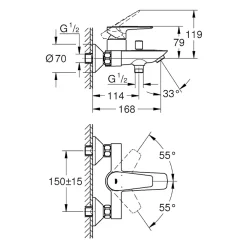 Grohe BauEdge Mitigeur Monocommande Bain/Douche, Chrome (23914001)