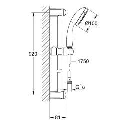 Colonne De Douche Sans Robinetterie|Grohe Ensemble de douche N Tempesta, douchette 1 jet, barre de douche 900 mm et flexible 1750 mm 27925001