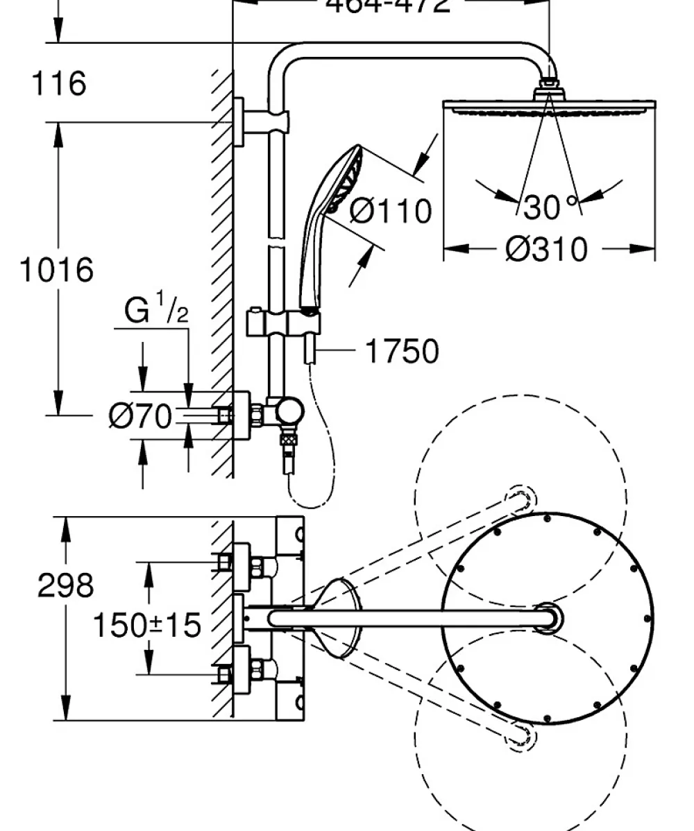 Colonne De Douche Hydromassante|Grohe Euphoria System 310 Système de douche thermostatique pour montage mural (26075DL0)