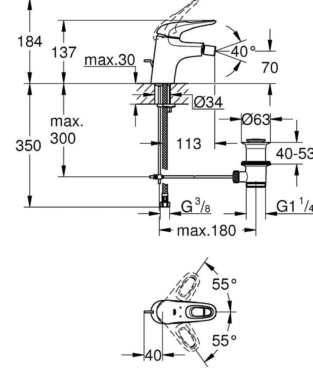 Robinet De Bidet|Grohe Eurostyle Mitigeur monocommande 1/2" Bidet Taille S (33565003)