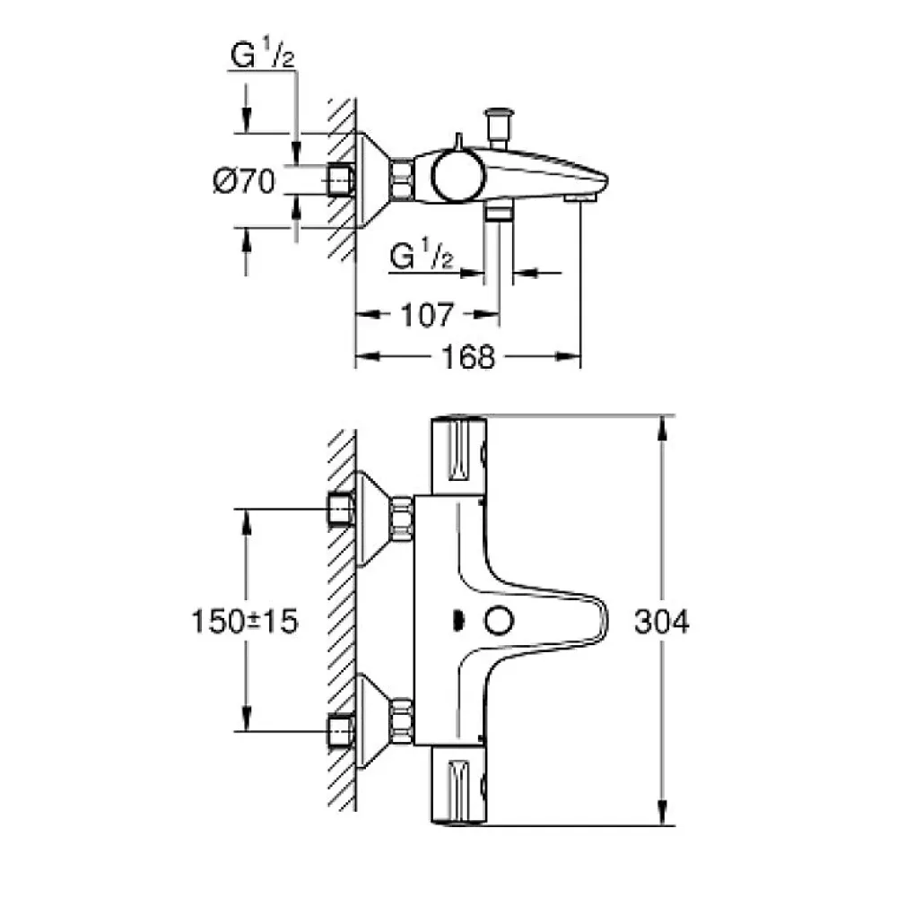 Grohe Grohtherm 800 Mitigeur thermostatique Bain/Douche mural 34569000