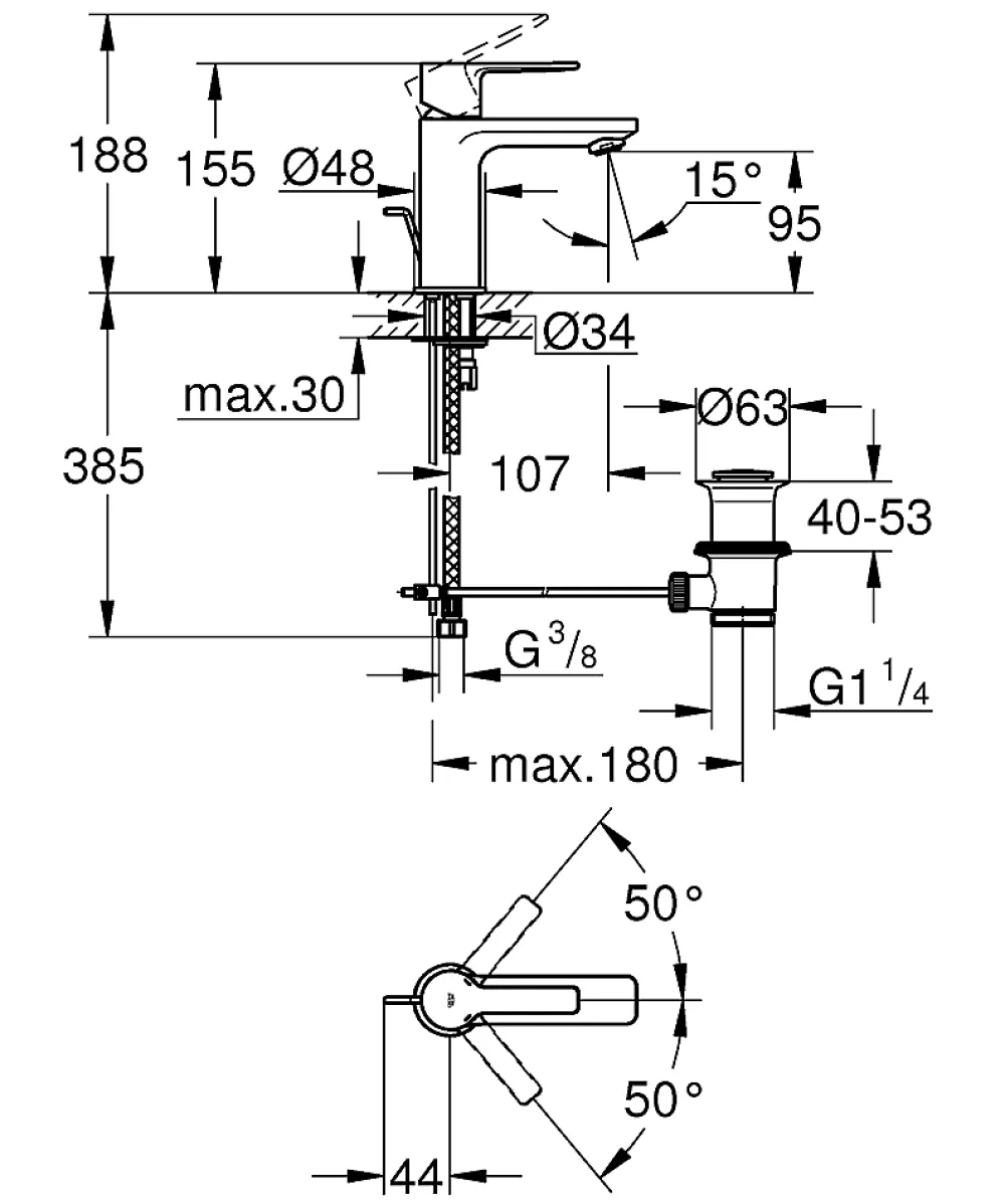 Grohe Lineare Mitigeur monocommande 1/2" Lavabo Taille XS (32109001)