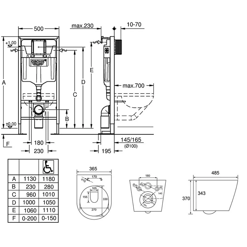 Wc Suspendu|Grohe Pack WC Bati support autoportant + WC SAT sans bride + Abattant Soft close + Plaque chrome (Autoportant-Infinitio-1)