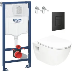 Grohe Pack WC Bâti-support Rapid SL + WC sans bride SAT + Abattant SoftClose + Plaque Noir mat (RapidSL-Project-KF0)
