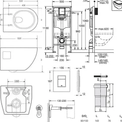 Grohe Pack WC Bâti-support Rapid SL + WC sans bride SAT + Abattant SoftClose + Plaque Noir mat (RapidSL-Project-KF0)