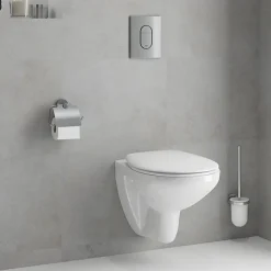 Wc Suspendu|Grohe Pack WC Bâti-support Rapid SL + WC Bau Ceramic sans bride + Abattant softclose + Plaque chrome (39418000)