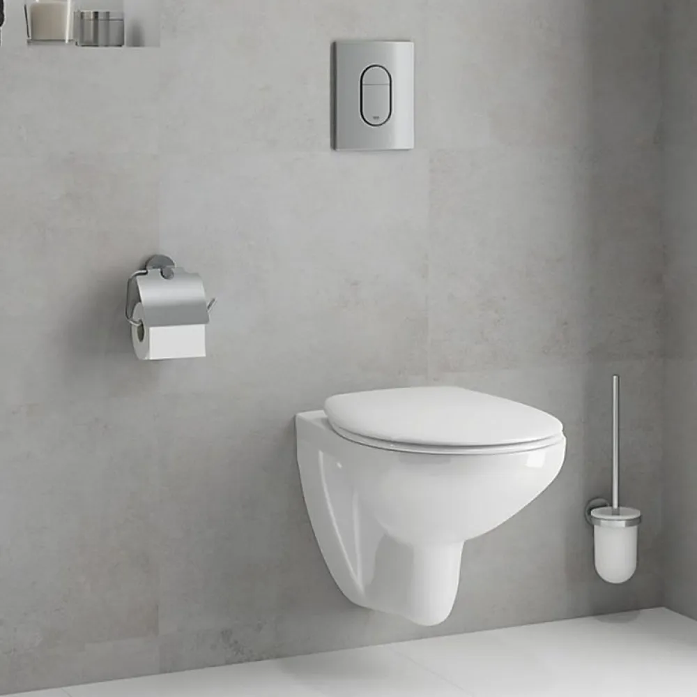Wc Suspendu|Grohe Pack WC Bâti-support Rapid SL + WC Bau Ceramic sans bride + Abattant softclose + Plaque chrome (39418000)