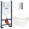 Wc Suspendu|Grohe Pack WC Bâti-support autoportant Rapid SL + WC SAT Tornado sans bride + Abattant SoftClose + Plaque chrome (PROTORNADO1)